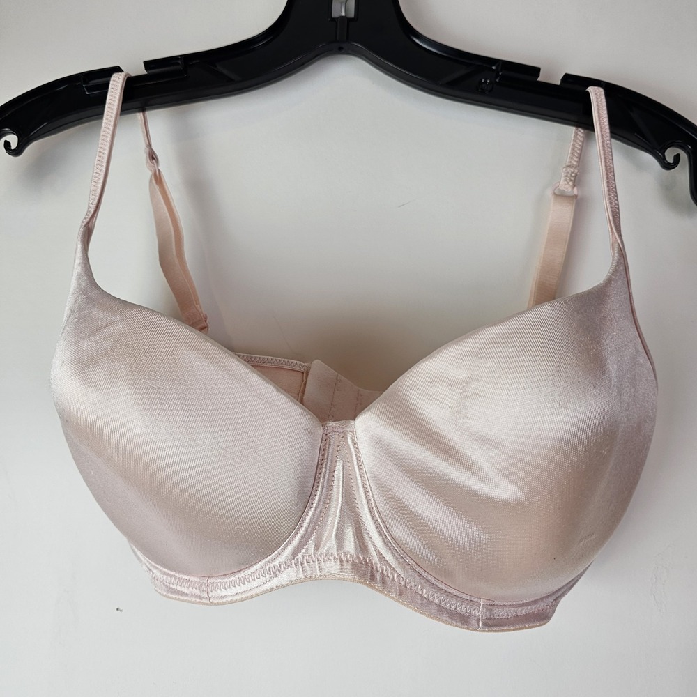 Victoria's Secret 34D Baby Pink Satin Push Up Bra Vintage Light Pink Padded